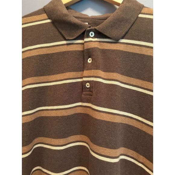 GAP Men's 2XL Brown Striped Short Sleeve Polo Shirt Casual - Picture 2 of 9